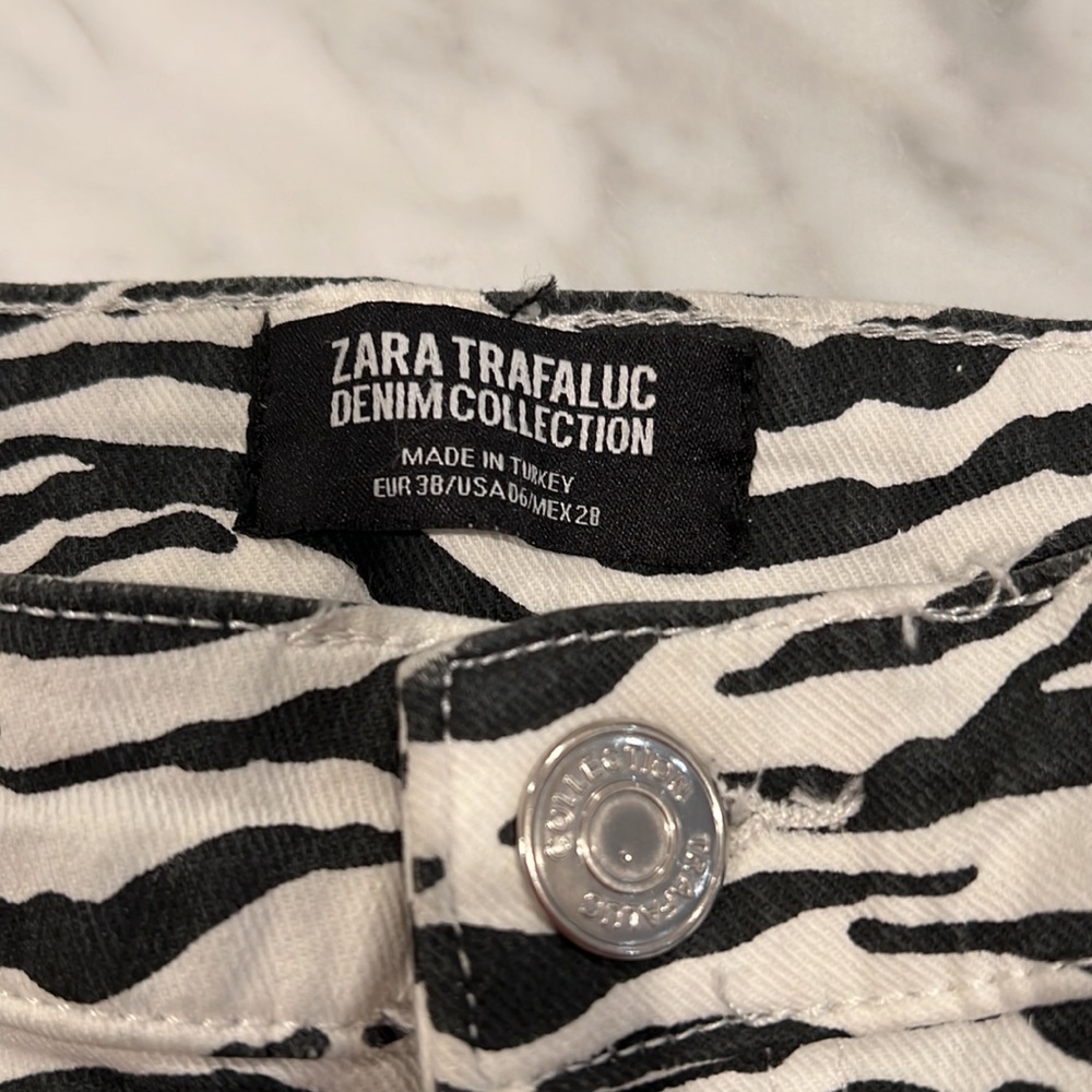 Zara trafaluc denim collection zebra 🔥 pants sz 6 nwt - Picture 6 of 7